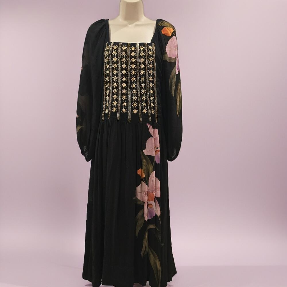 Farm Rio for Anthropologie Floral Long Sleeve Midi Dress .  Size M. Ret $210 - Picture 4 of 12